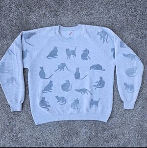 Vintage Jerzees All Over Cats Kitty Pullover Sweatshirt Loose Fit Unisex Size XL